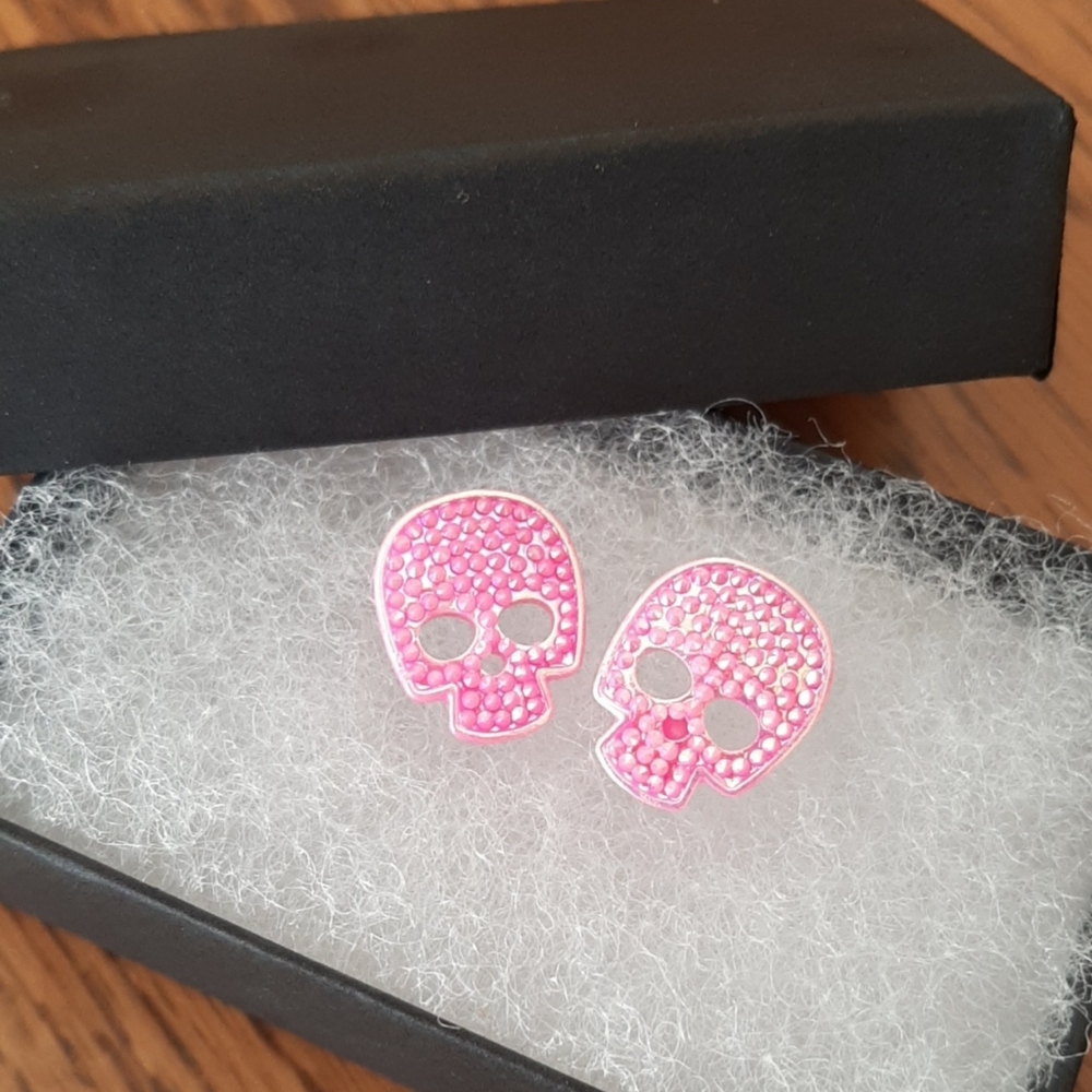 5 For $25.00- NWOT- Handmade Sparkly Skull Stud Earrings